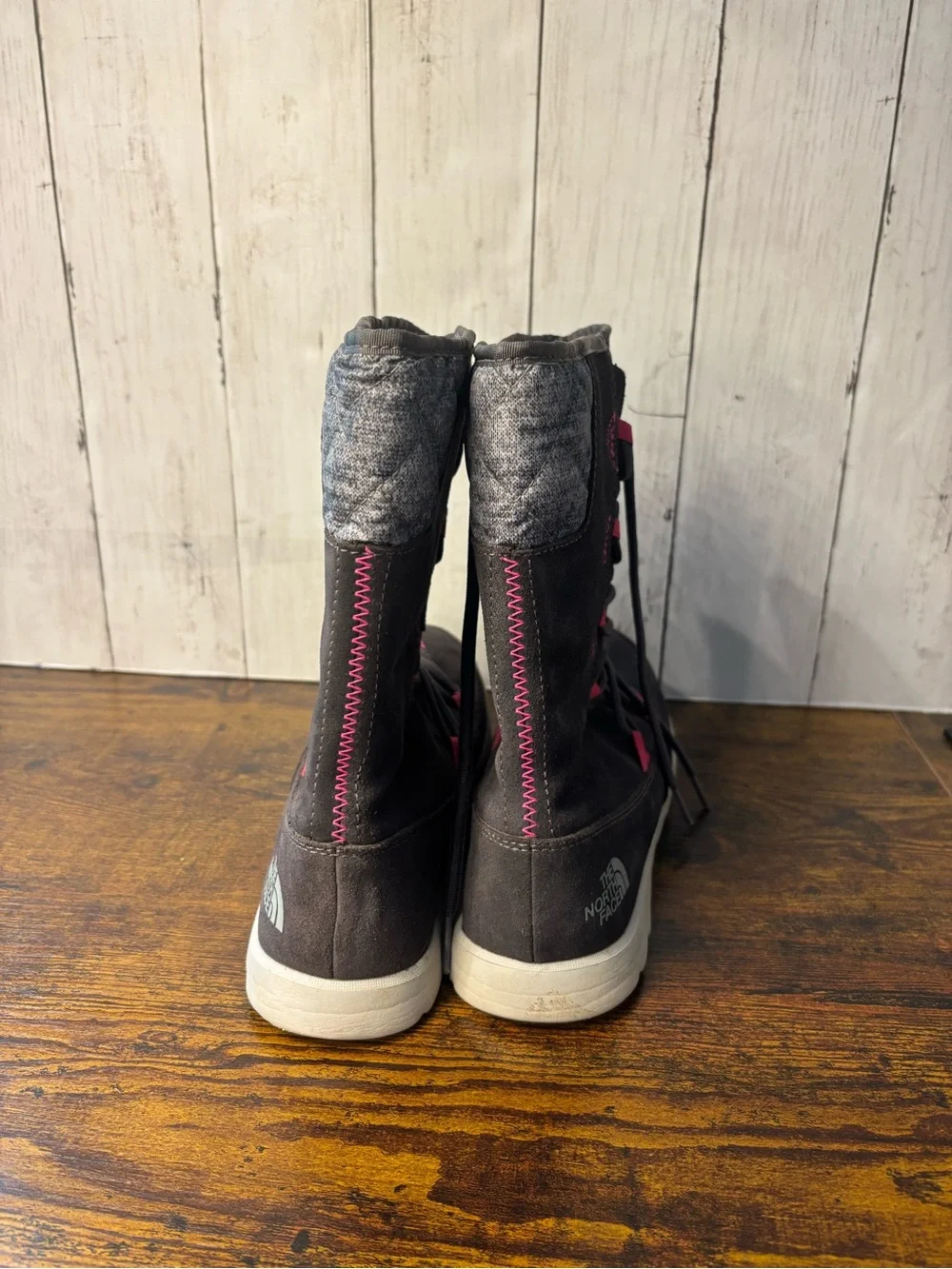 The North Face Women's Gray Winter Boots with Pink Accents